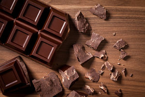 Chocolate bar and chocolate chunks shot directly above